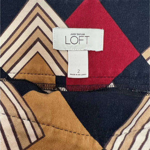 LOFT Geometrical Mid Century Modern Tan, Red, Burgundy & Black Women's Skirt 2 - Picture 3 of 4